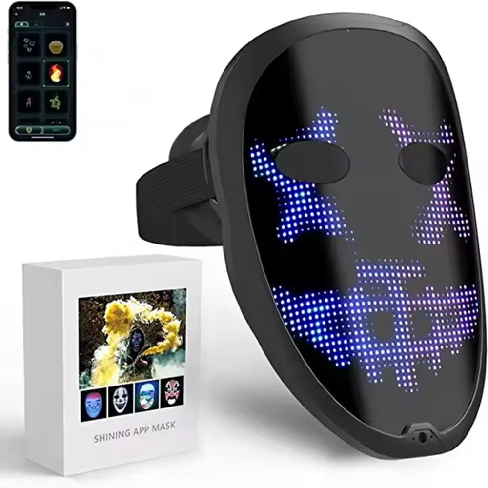 Led Mask with Gesture Sensing, Light up Mask Lighted Face Transforming Mask for Halloween Xmas Costume Party