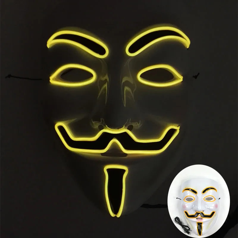2025 Hot LED Hacker V Vendetta Mask Adults Luminous LED Light Up Mask For Glow Party Costume Accessories Halloween Mask Décor