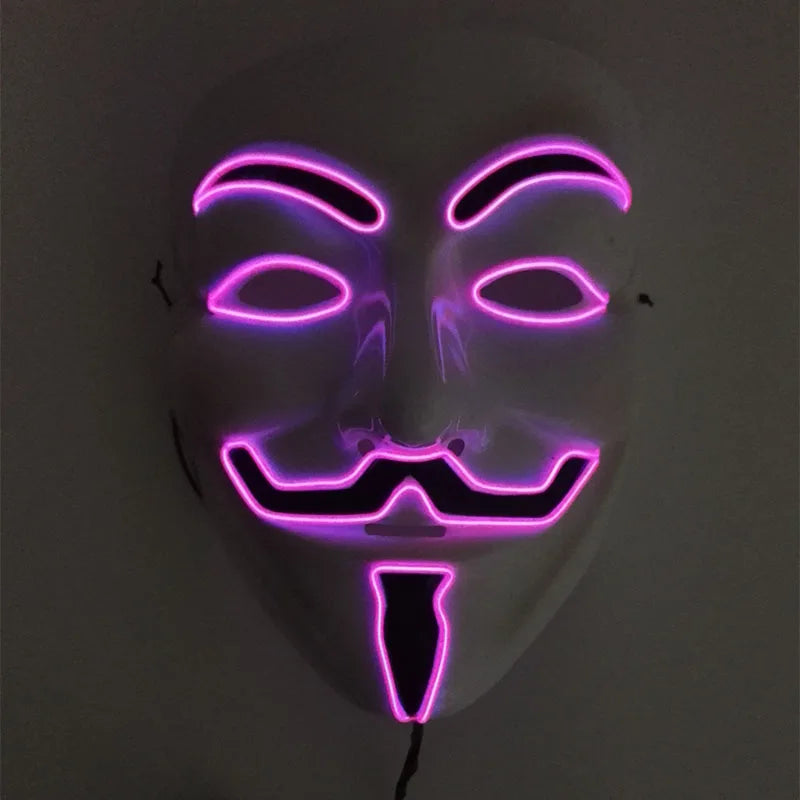 2025 Hot LED Hacker V Vendetta Mask Adults Luminous LED Light Up Mask For Glow Party Costume Accessories Halloween Mask Décor
