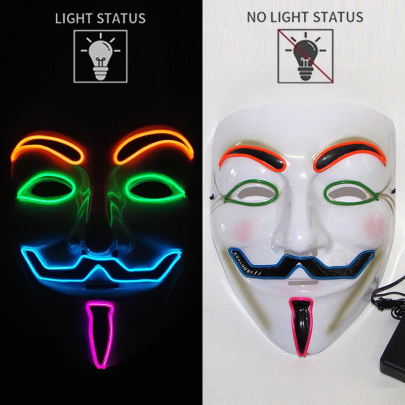 2025 Hot LED Hacker V Vendetta Mask Adults Luminous LED Light Up Mask For Glow Party Costume Accessories Halloween Mask Décor