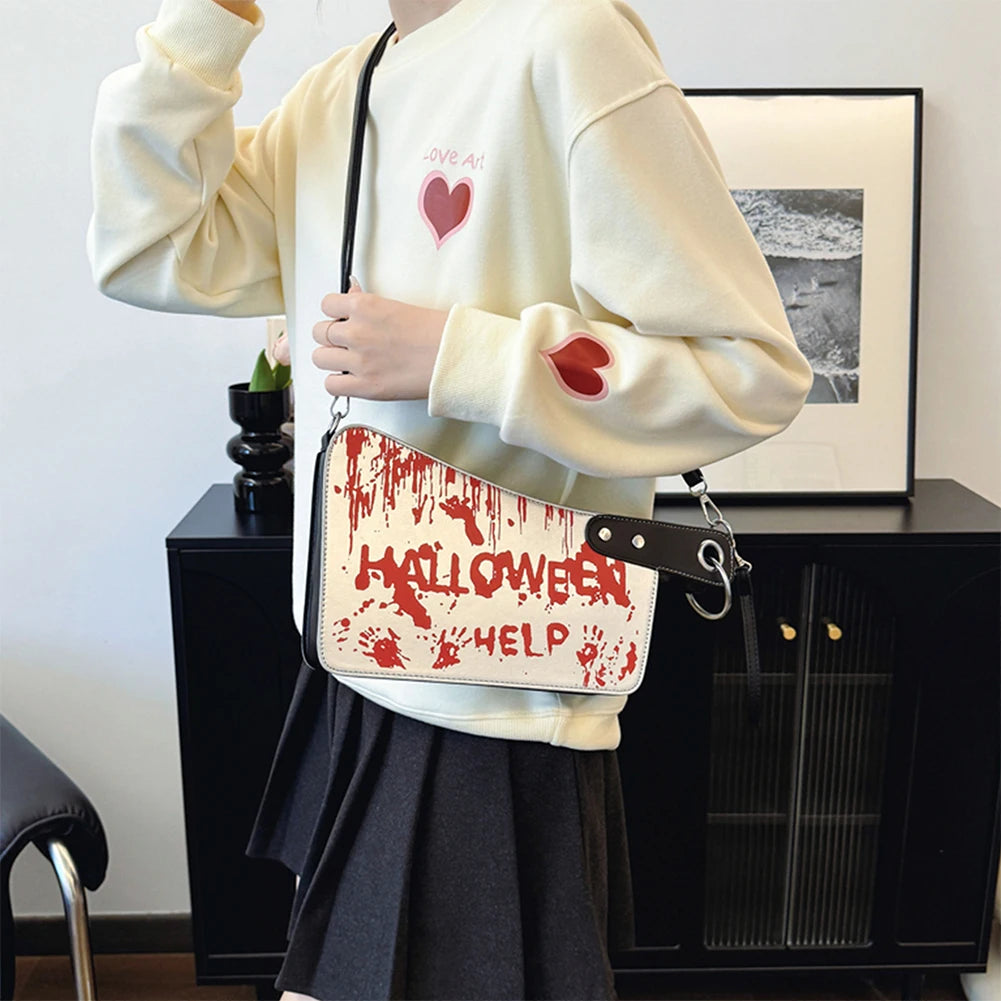 Halloween Clutch Purse Knife Shaped PU Leather Small Purse Adjustable Strap Shoulder Bag Gothic for Halloween Outdoor