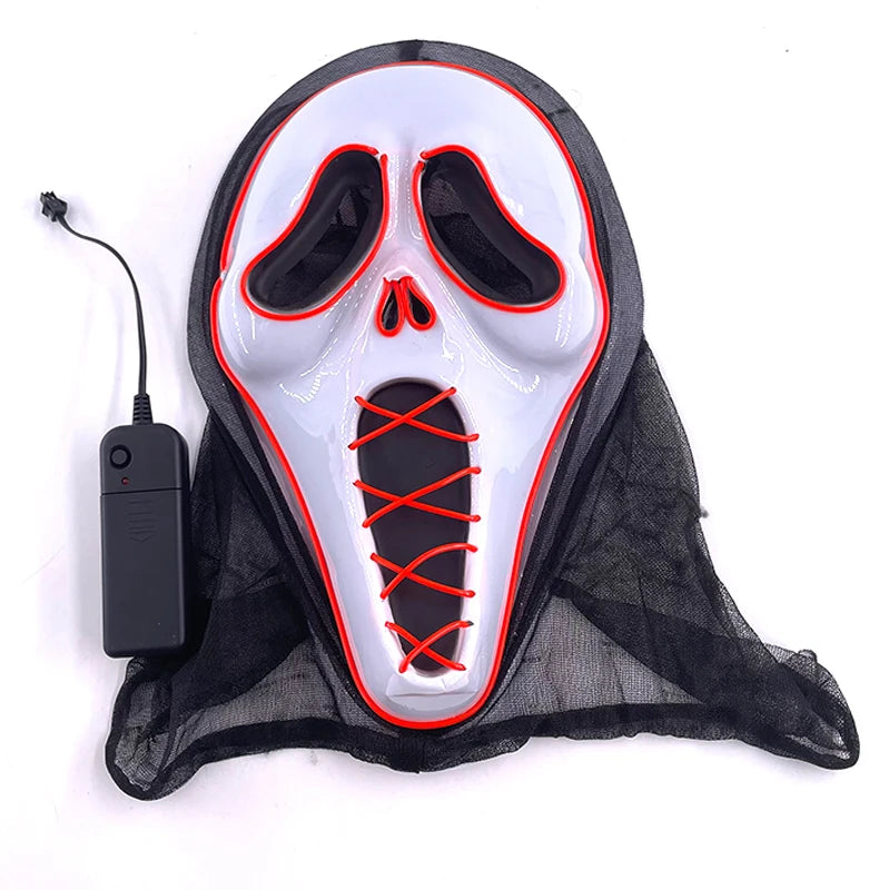 2025 Halloween Horror Mask Luminous LED Light Party Mask Adult Full Face Headgear Night Mask Glowing In Happy Halloween