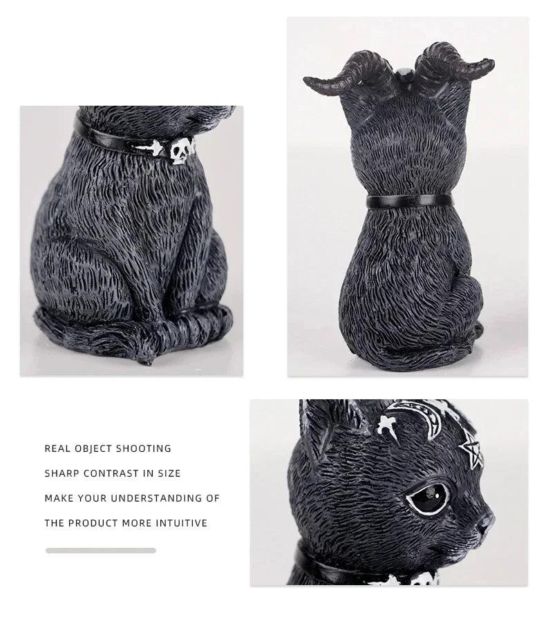 Mysterious Black Cat Statue Cute Cat Witch Cat Figurine Witches Desk Ornament Hand-Painted Sculpture for Halloween Decor