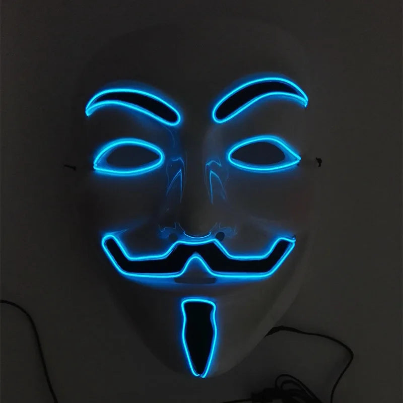 2025 Hot LED Hacker V Vendetta Mask Adults Luminous LED Light Up Mask For Glow Party Costume Accessories Halloween Mask Décor