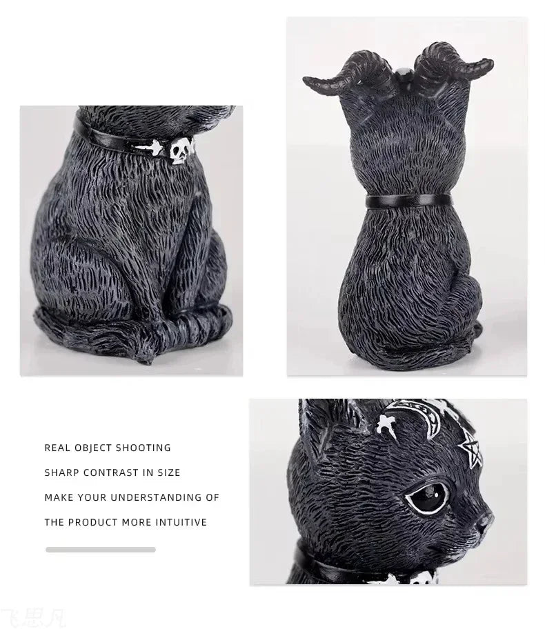 Mysterious Black Cat Statue Cute Cat Witch Cat Figurine Witches Desk Ornament Hand-Painted Sculpture for Halloween Decor