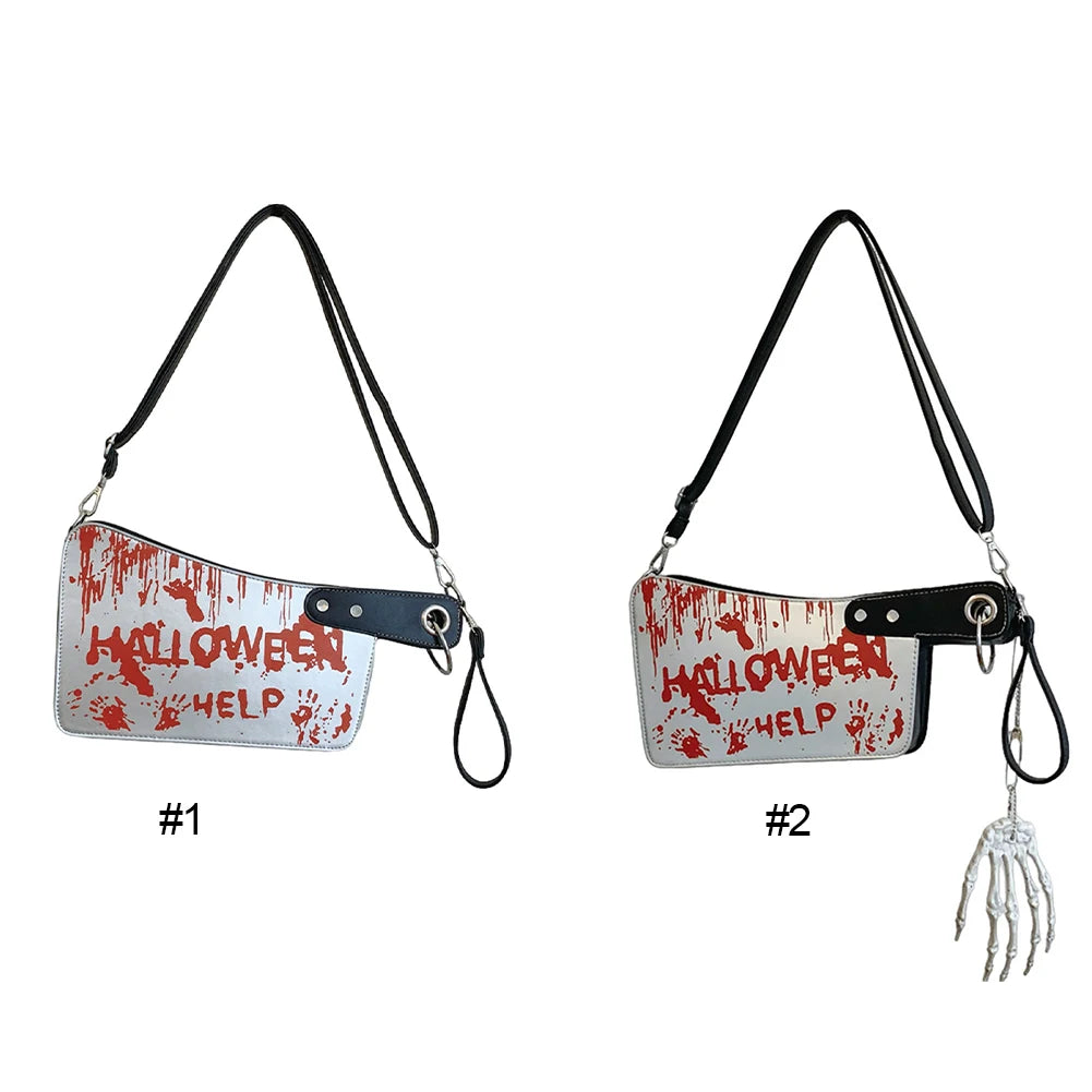 Halloween Clutch Purse Knife Shaped PU Leather Small Purse Adjustable Strap Shoulder Bag Gothic for Halloween Outdoor