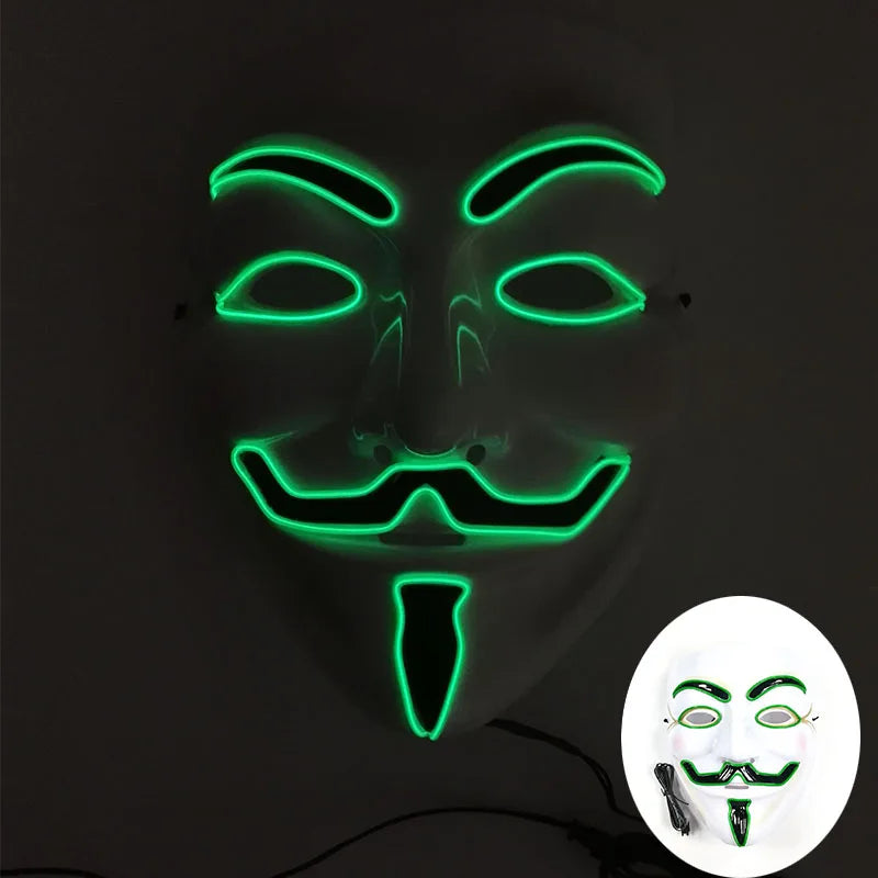2025 Hot LED Hacker V Vendetta Mask Adults Luminous LED Light Up Mask For Glow Party Costume Accessories Halloween Mask Décor