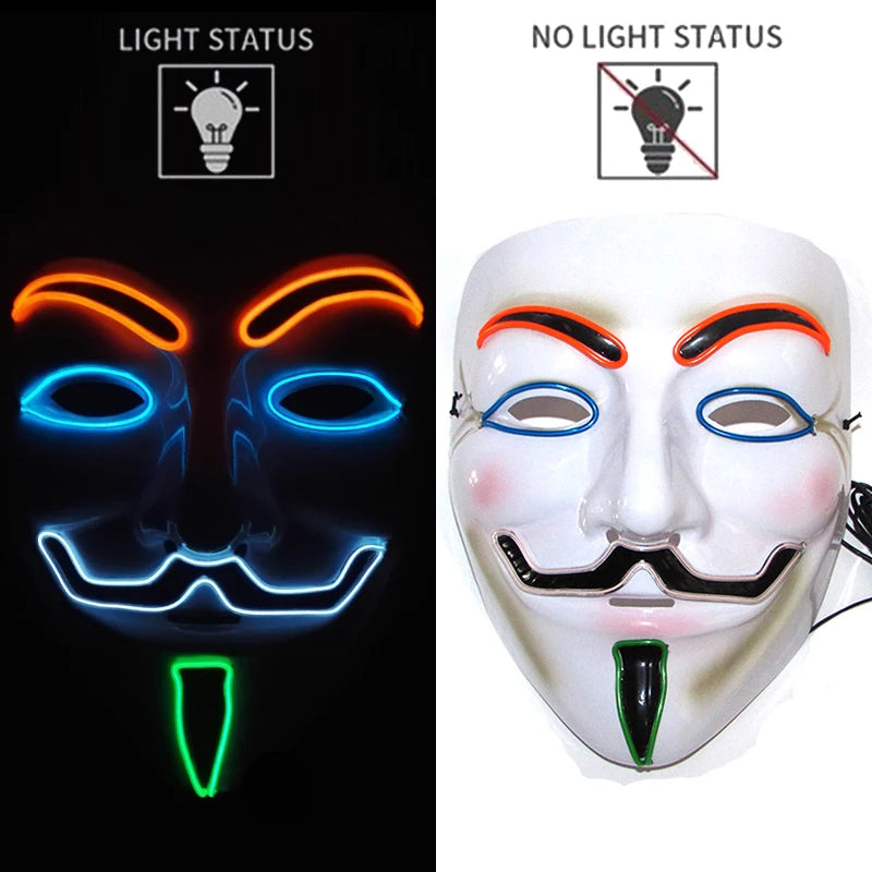 2025 Hot LED Hacker V Vendetta Mask Adults Luminous LED Light Up Mask For Glow Party Costume Accessories Halloween Mask Décor