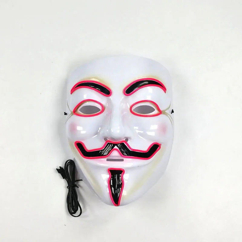 2025 Hot LED Hacker V Vendetta Mask Adults Luminous LED Light Up Mask For Glow Party Costume Accessories Halloween Mask Décor