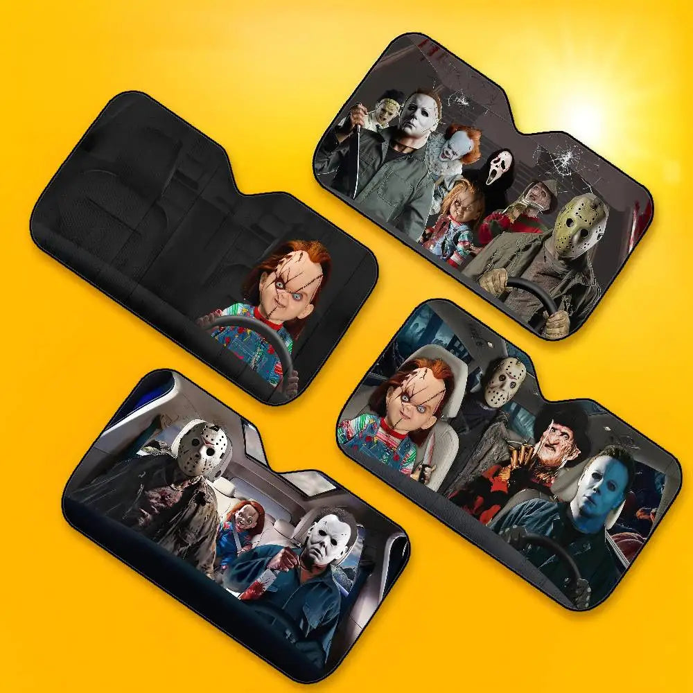 Horror Characters Car SunShade Windshield Foldable Three-layer Insulation Sunshade By Suction Cup Blocks UV Rays Sun