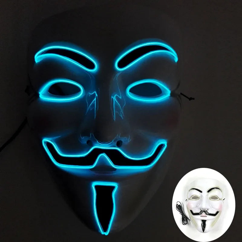 2025 Hot LED Hacker V Vendetta Mask Adults Luminous LED Light Up Mask For Glow Party Costume Accessories Halloween Mask Décor