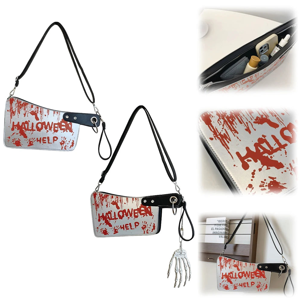 Halloween Clutch Purse Knife Shaped PU Leather Small Purse Adjustable Strap Shoulder Bag Gothic for Halloween Outdoor