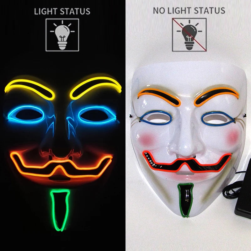 2025 Hot LED Hacker V Vendetta Mask Adults Luminous LED Light Up Mask For Glow Party Costume Accessories Halloween Mask Décor