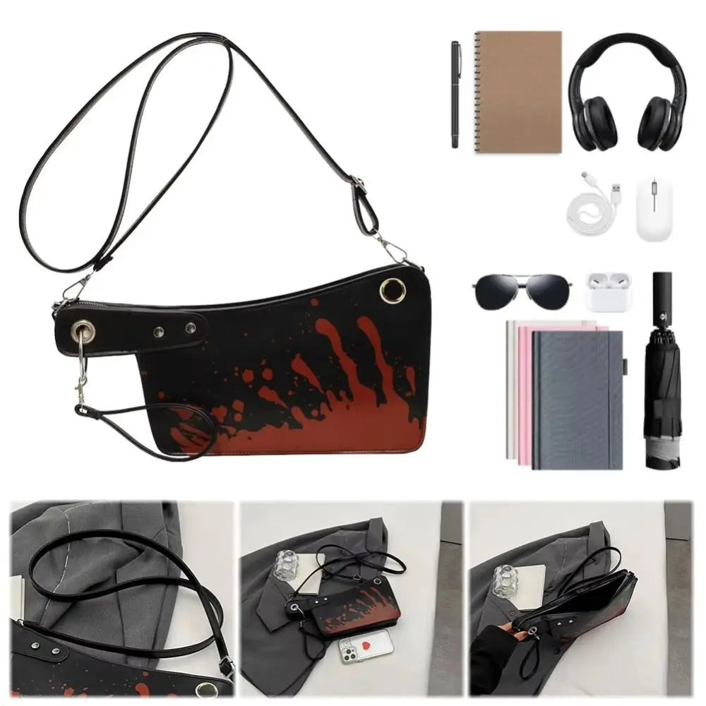2024 Gothic Shoulder Bag Small Unique Design Crossbody Adjustable Strap PU Leather Purses