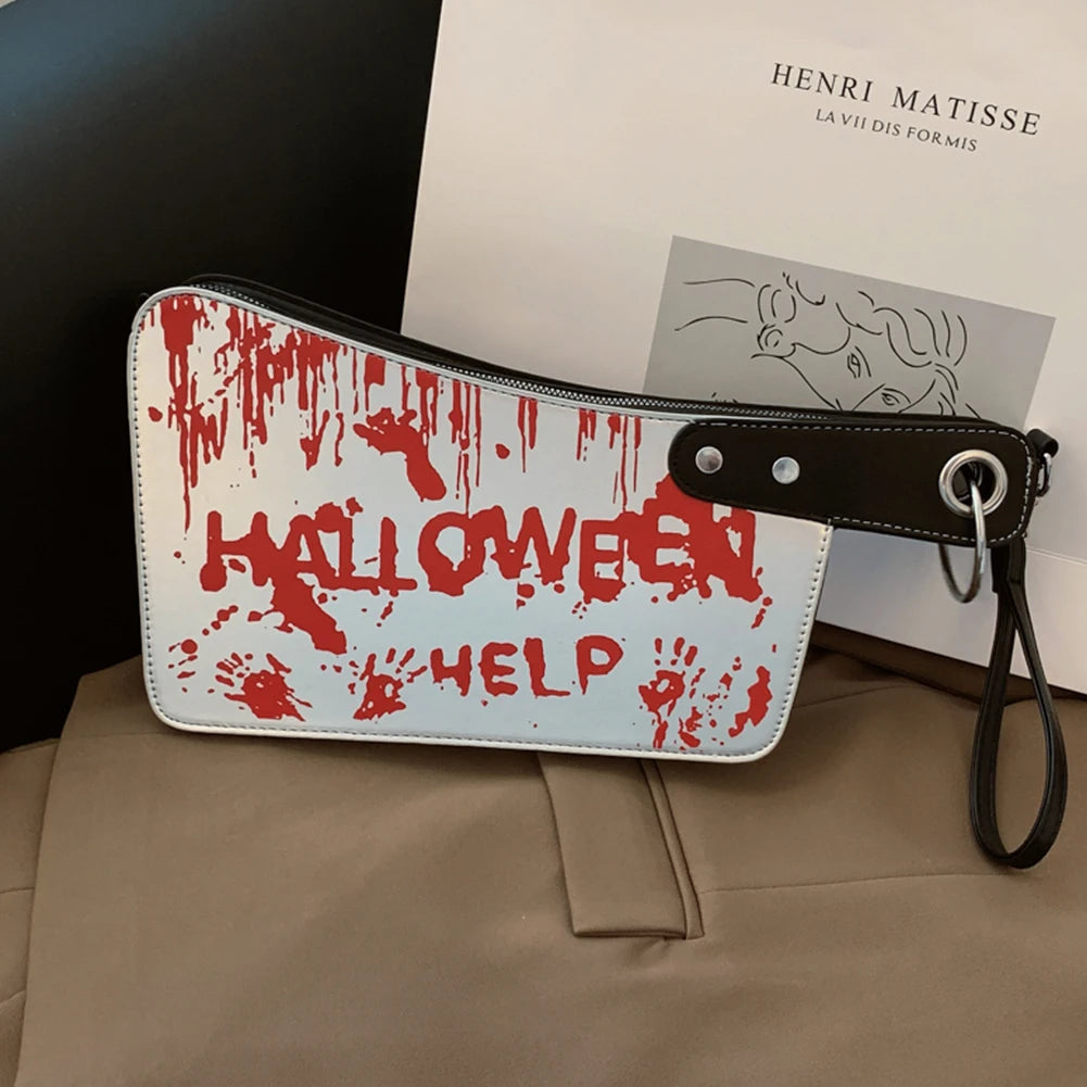 Halloween Clutch Purse Knife Shaped PU Leather Small Purse Adjustable Strap Shoulder Bag Gothic for Halloween Outdoor