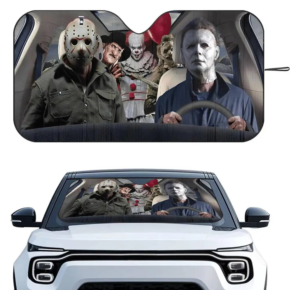 Horror Characters Car SunShade Windshield Foldable Three-layer Insulation Sunshade By Suction Cup Blocks UV Rays Sun