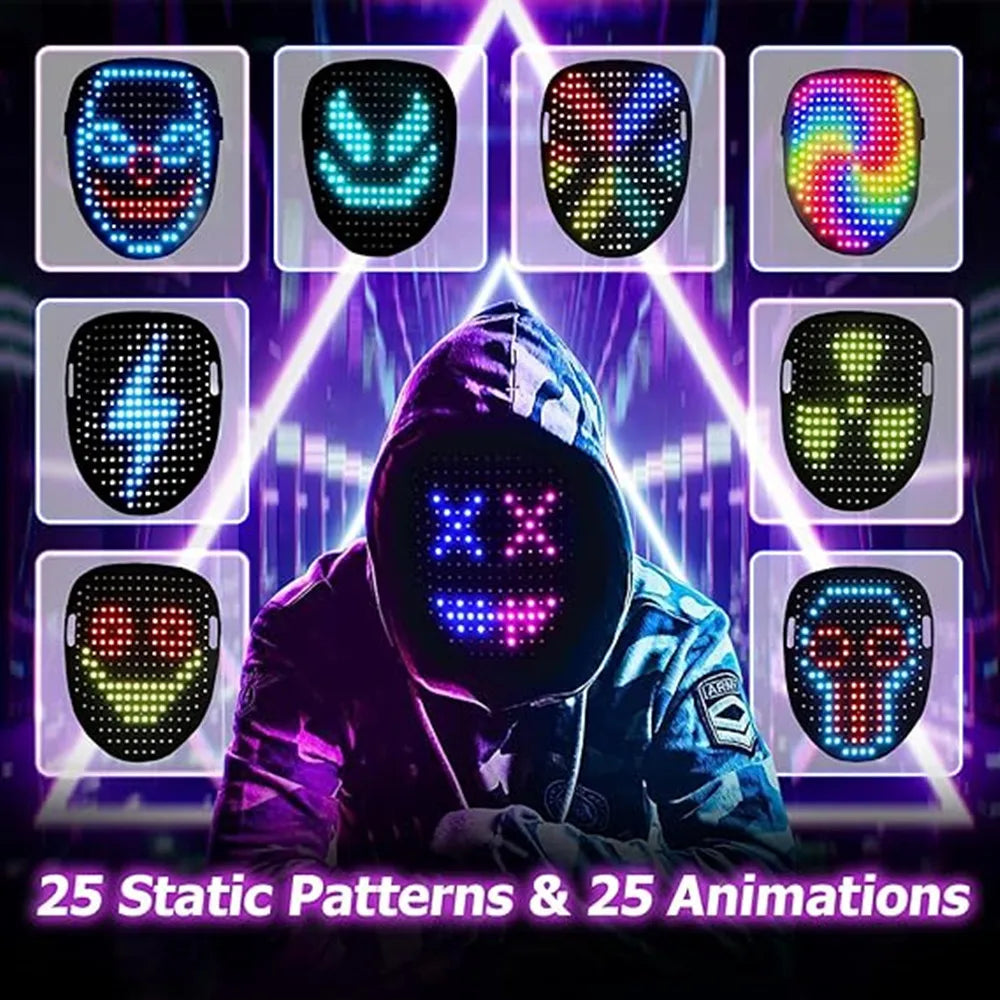 Led Mask with Gesture Sensing, Light up Mask Lighted Face Transforming Mask for Halloween Xmas Costume Party