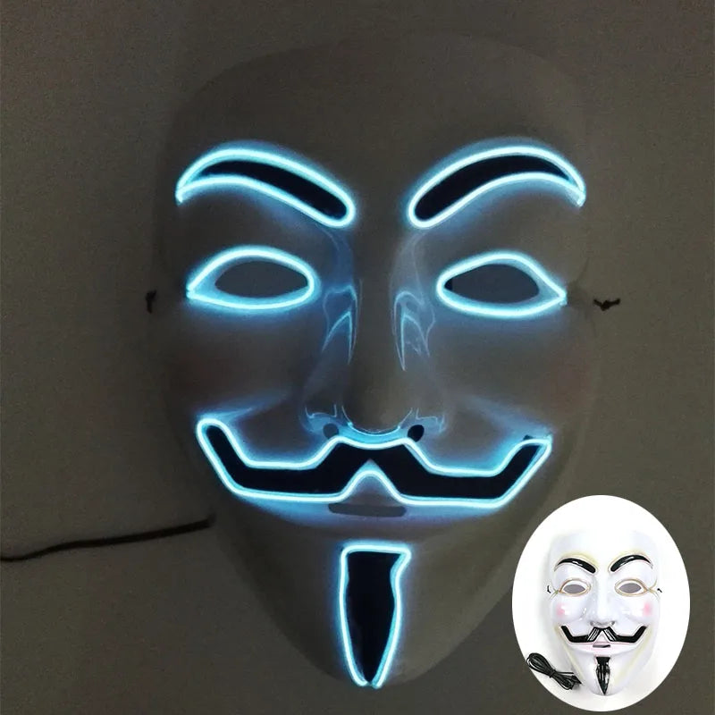 2025 Hot LED Hacker V Vendetta Mask Adults Luminous LED Light Up Mask For Glow Party Costume Accessories Halloween Mask Décor