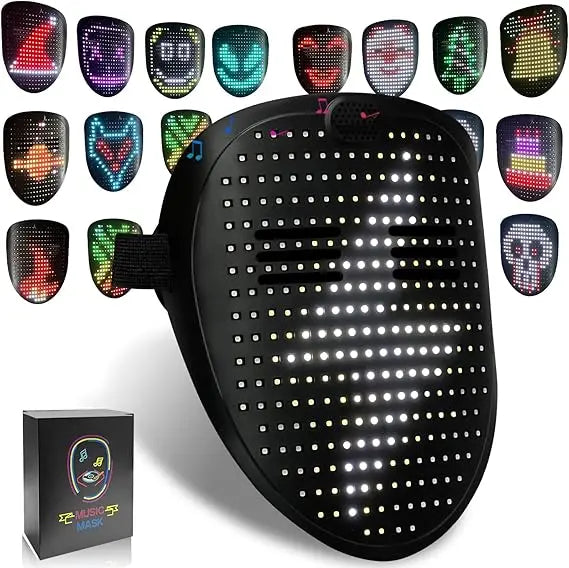 Led Mask with Gesture Sensing, Light up Mask Lighted Face Transforming Mask for Halloween Xmas Costume Party