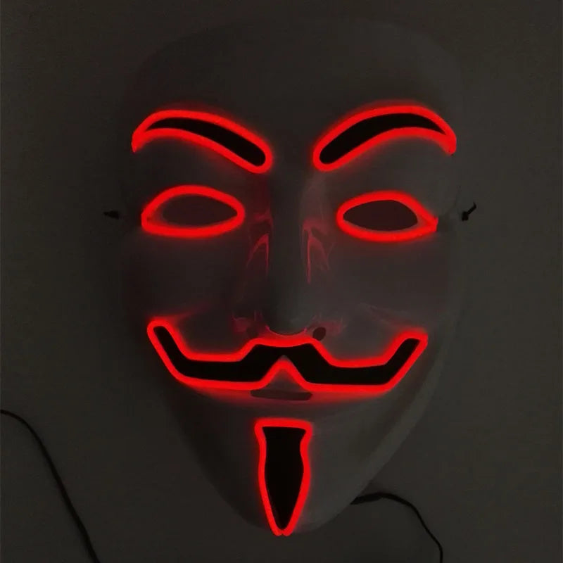2025 Hot LED Hacker V Vendetta Mask Adults Luminous LED Light Up Mask For Glow Party Costume Accessories Halloween Mask Décor