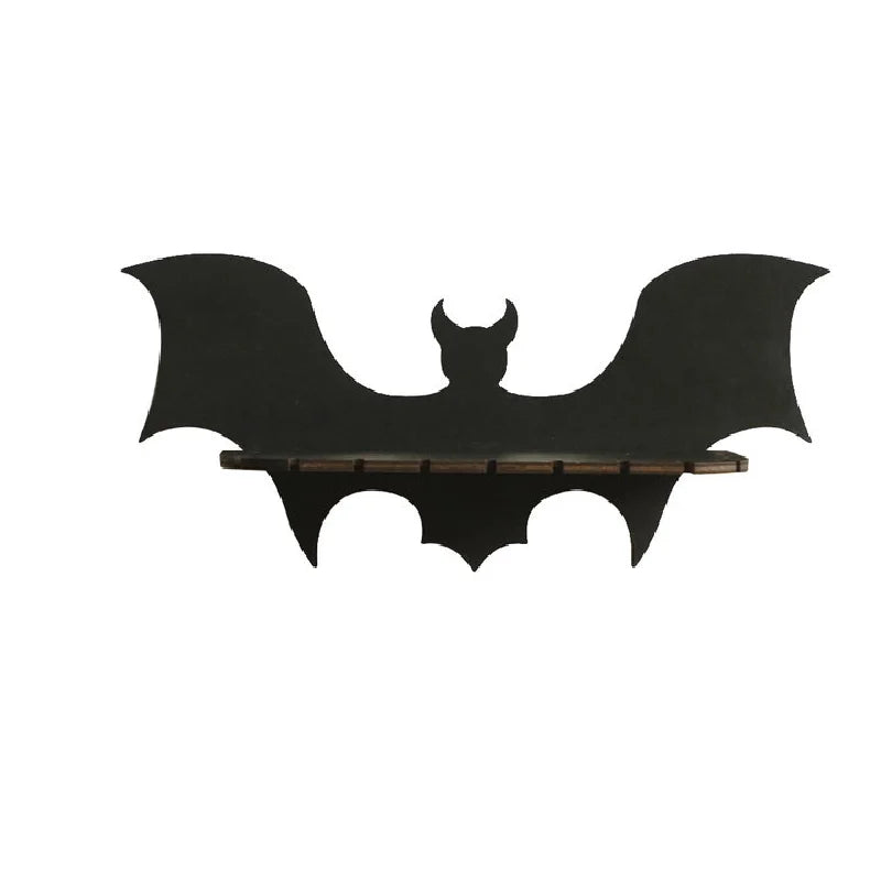 Black Wooden Shelf Gothic Bat Wall Hanging Decor Floating Shelves Display Stand Crystal Holder Witch Home Decor Halloween Decor