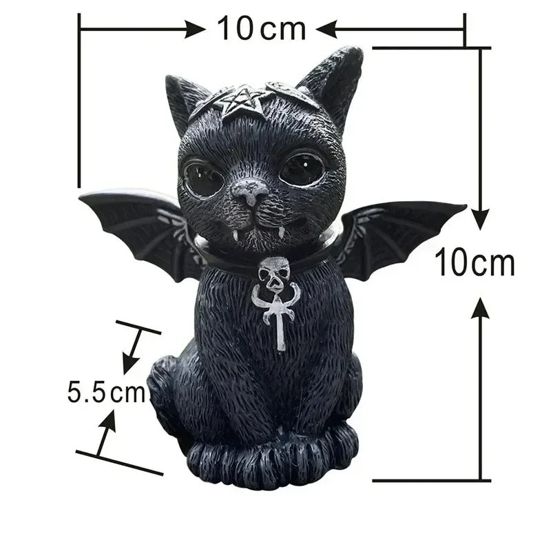 Mysterious Black Cat Statue Cute Cat Witch Cat Figurine Witches Desk Ornament Hand-Painted Sculpture for Halloween Decor