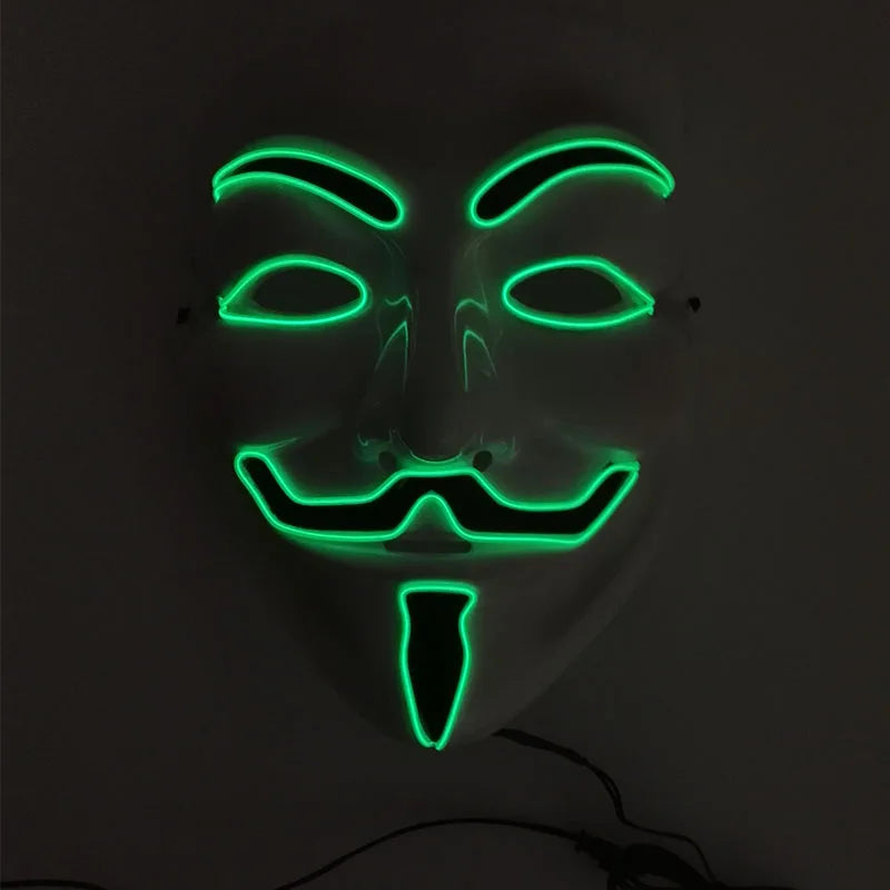 2025 Hot LED Hacker V Vendetta Mask Adults Luminous LED Light Up Mask For Glow Party Costume Accessories Halloween Mask Décor