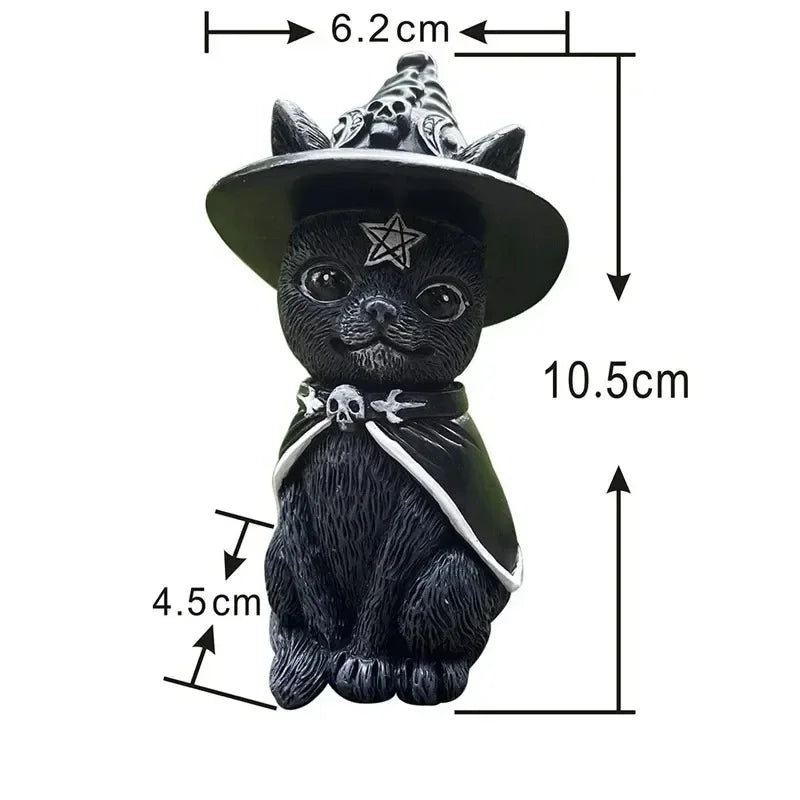 Mysterious Black Cat Statue Cute Cat Witch Cat Figurine Witches Desk Ornament Hand-Painted Sculpture for Halloween Decor