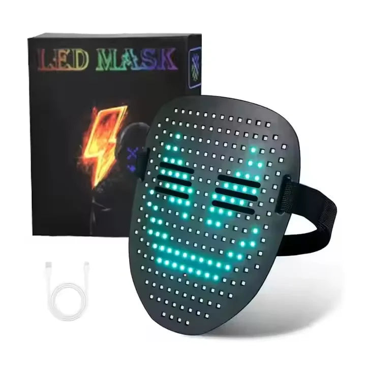 Led Mask with Gesture Sensing, Light up Mask Lighted Face Transforming Mask for Halloween Xmas Costume Party