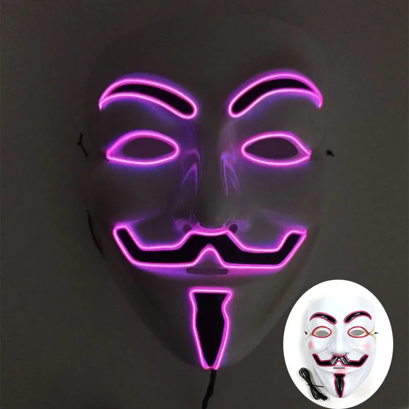 2025 Hot LED Hacker V Vendetta Mask Adults Luminous LED Light Up Mask For Glow Party Costume Accessories Halloween Mask Décor