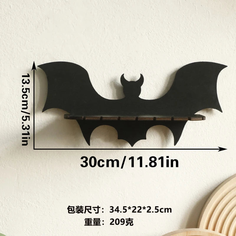 Black Wooden Shelf Gothic Bat Wall Hanging Decor Floating Shelves Display Stand Crystal Holder Witch Home Decor Halloween Decor