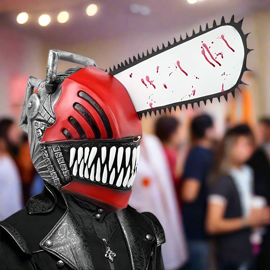 Helmet with a chainsaw attachment on a white background