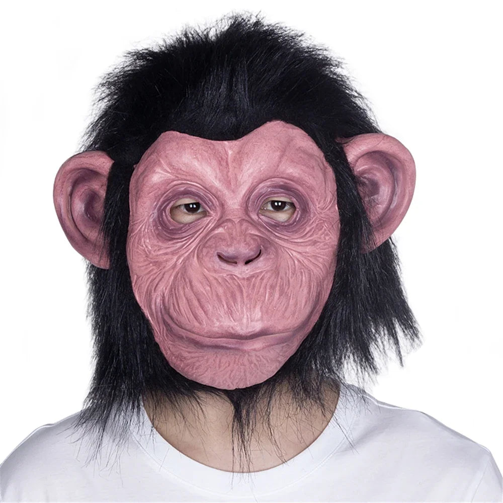 Monkey mask with black hair on a white background