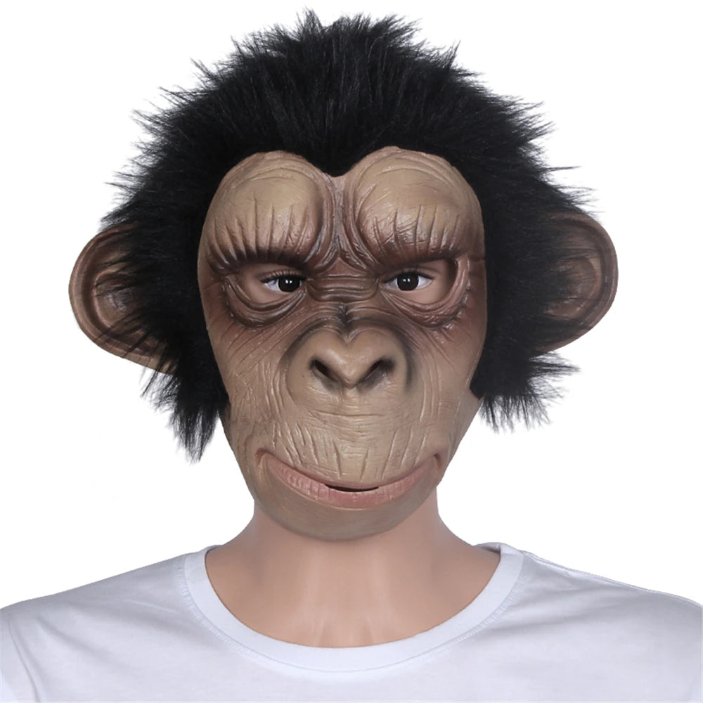 Monkey mask with black fur on a white background