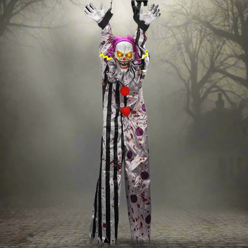 Halloween costume with skeleton face and colorful design on a foggy background