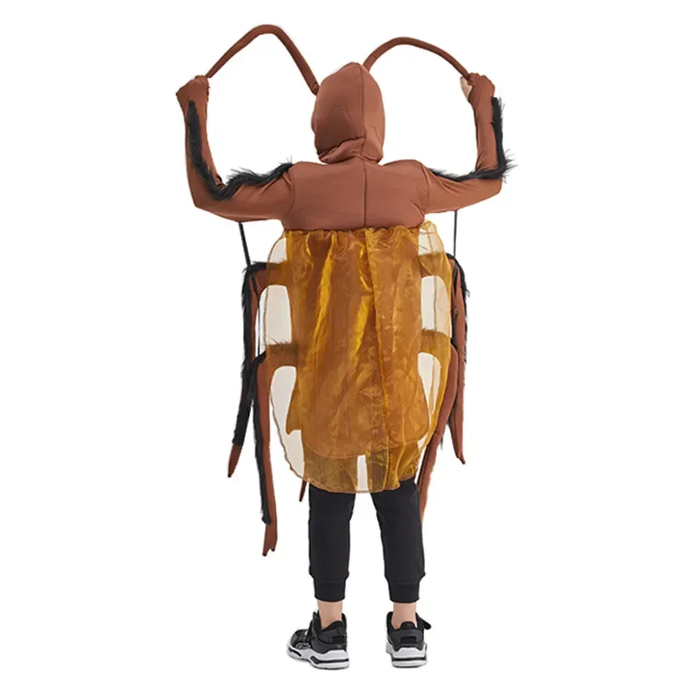 Person wearing a detailed ant costume on a white background