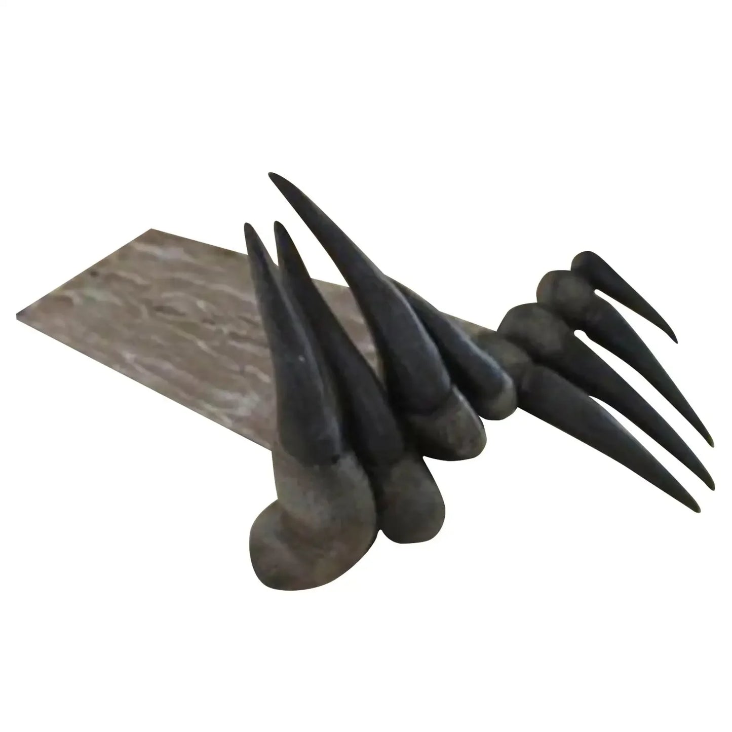 Decorative metal claw-like object on a white background