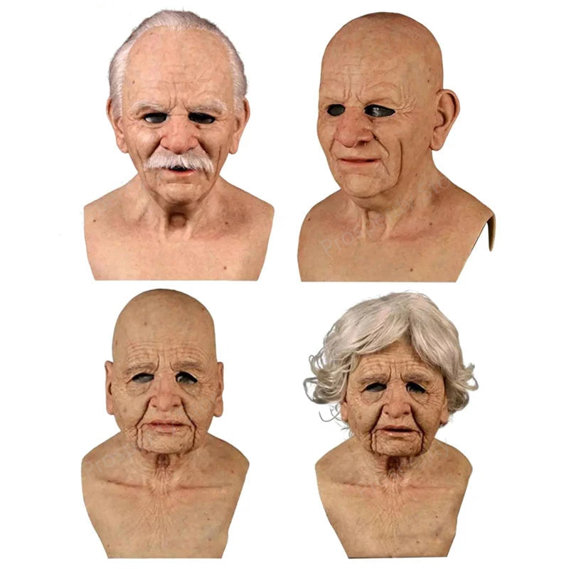 4 latex old people masks