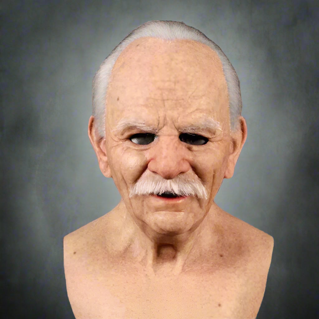 Mask of an elderly man with a mustache on a white background