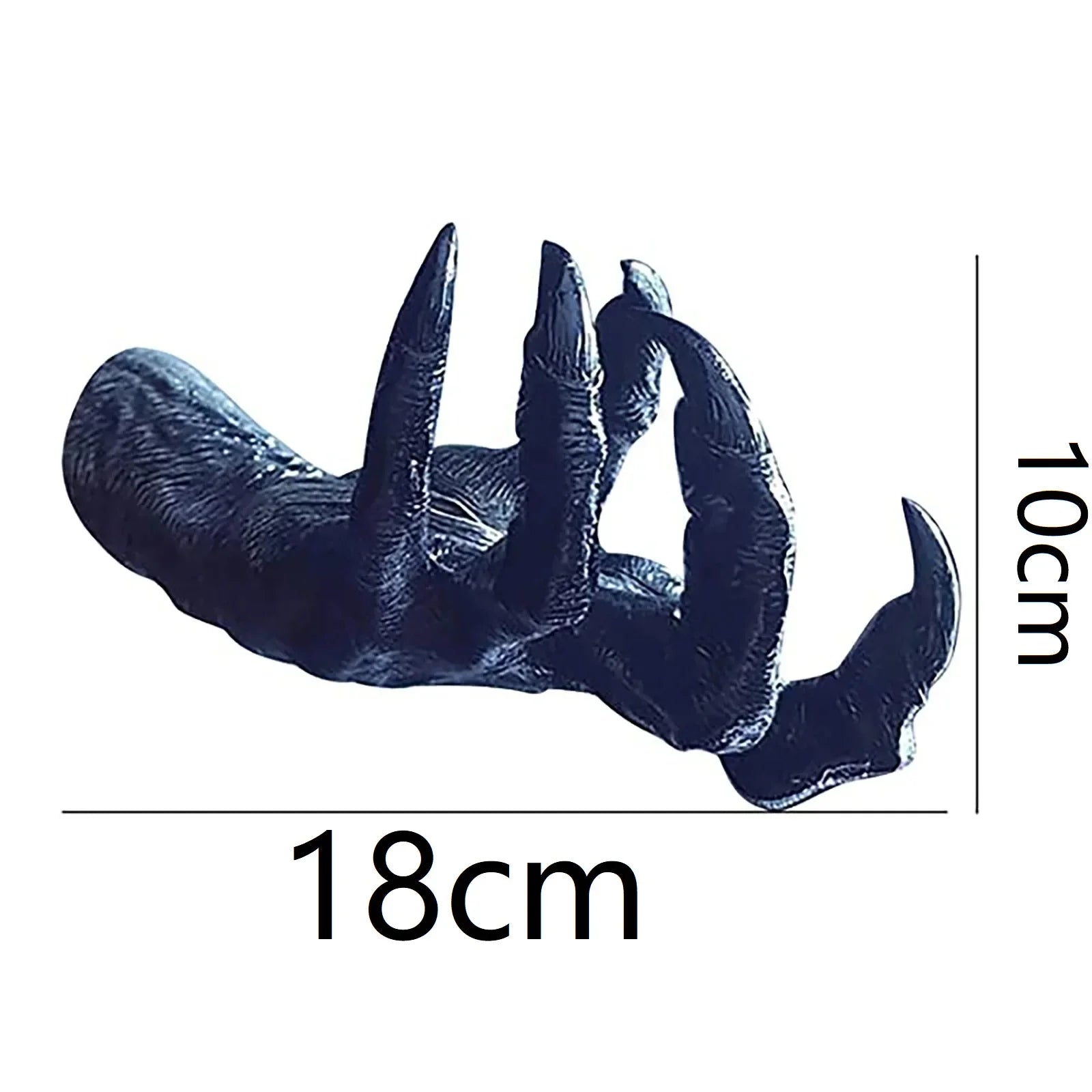 Illustration of a large claw with measurements on a white background