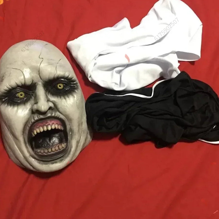 Scary mask and clothing on a red background
