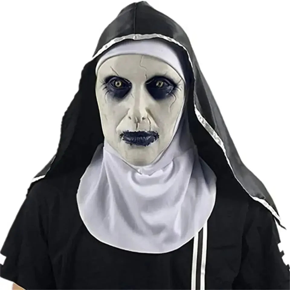 Halloween mask of a nun with black and white colors on a white background