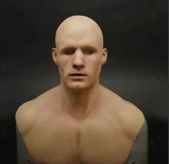 Mannequin torso with a realistic skin texture against a black background
