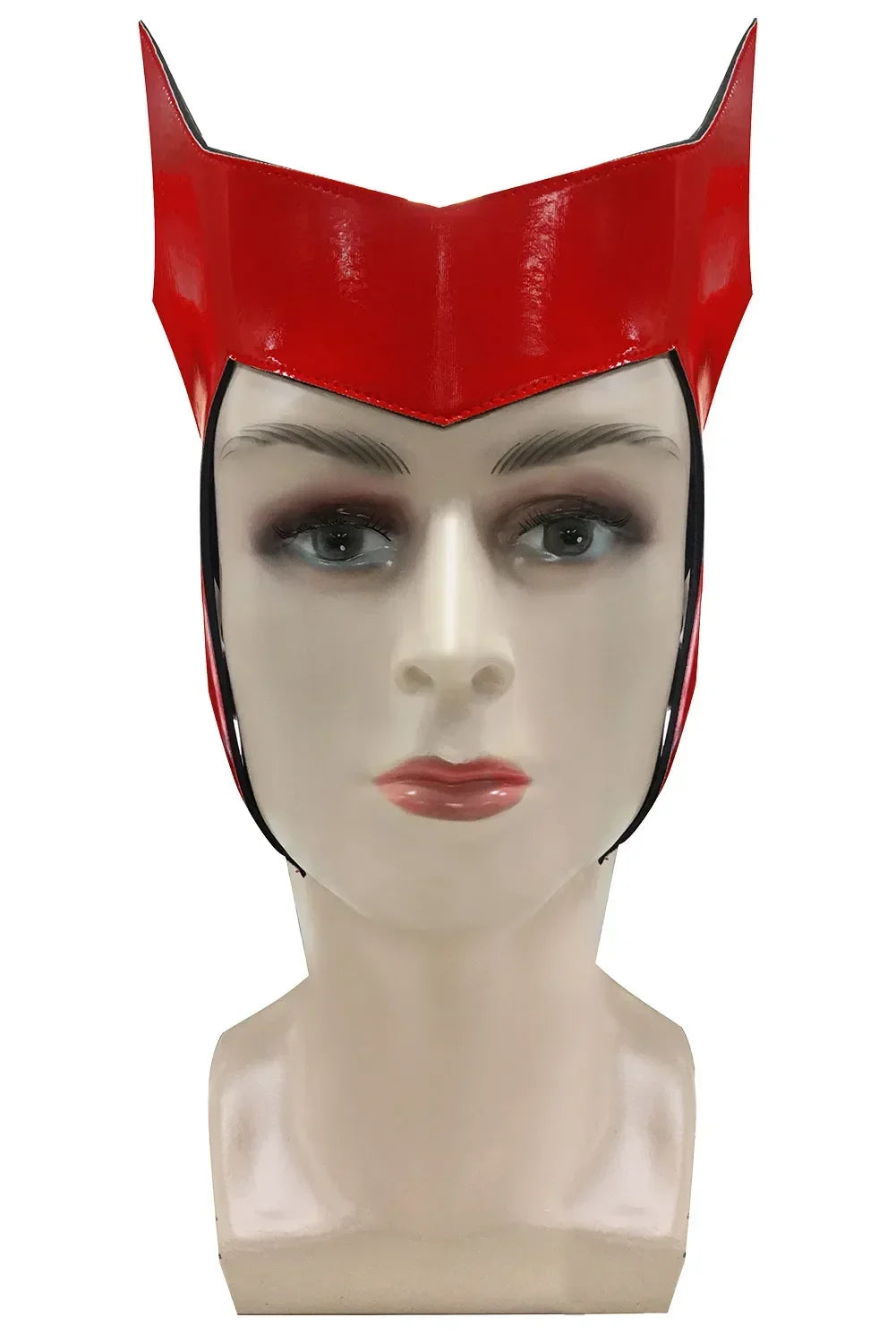 Red helmet on a mannequin head against a white background