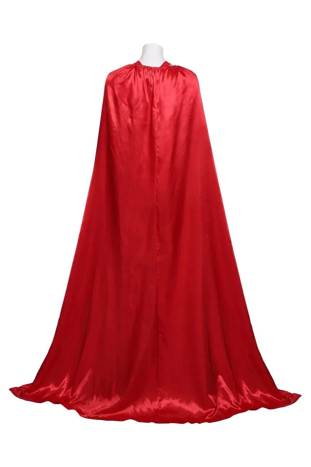 Red cape on a mannequin against a white background