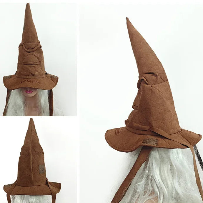 Brown pointed hat with wearing effect on a white background